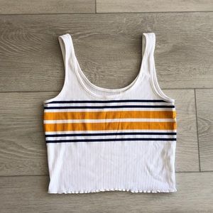PacSun white blue yellow striped crop tank top